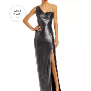 Aidan by Aidan Mattox One Shoulder Foil Knit Gown